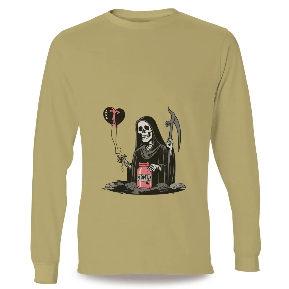 Grim Reaper T-Shirts Design: Dark Humor Meets Irony|mens hot air balloon shirt