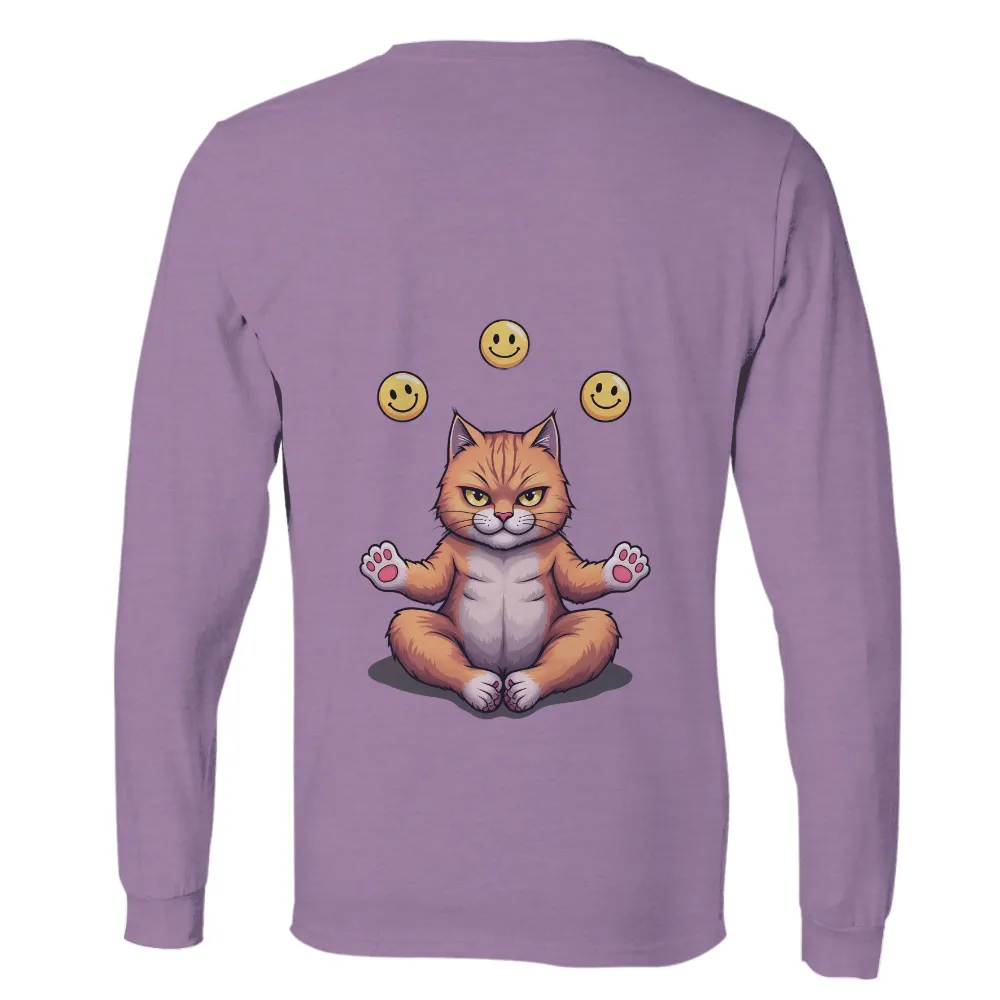 Tee Shirt Printing: Meditative Cat Juggling Smiles| peaceful