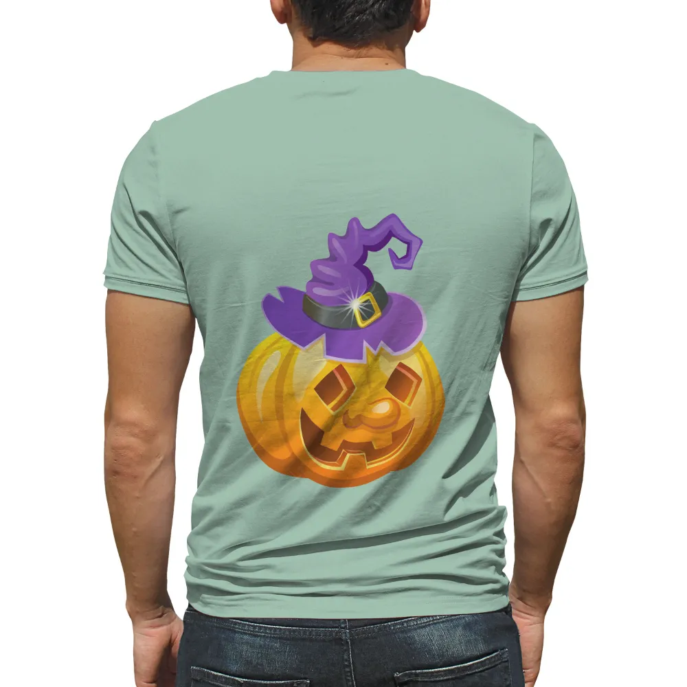 Custom Tee Shirts: Halloween Pumpkin with Witch Hat - Spooky & Playful Design|hot topic halloween horror nights shirt