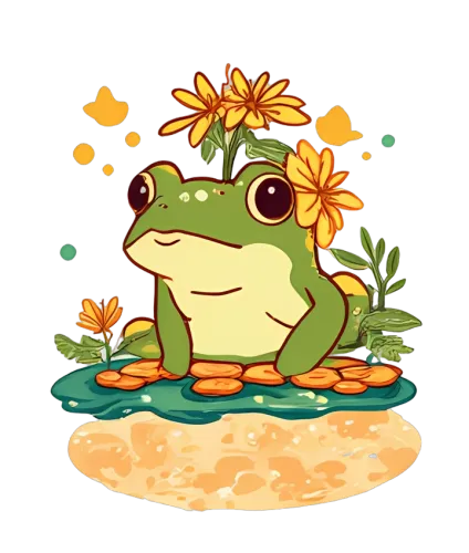 TShirt Printing: Serene Frog with Yellow Flowers - Nature's Tranquility