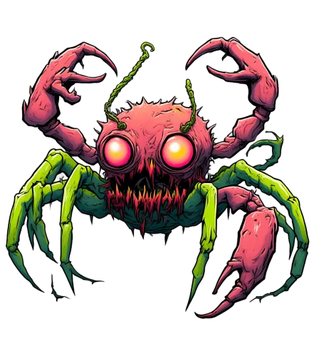 Tee Shirt Printing: Monster Spider with Glowing Eyes in Cyberpunk Style