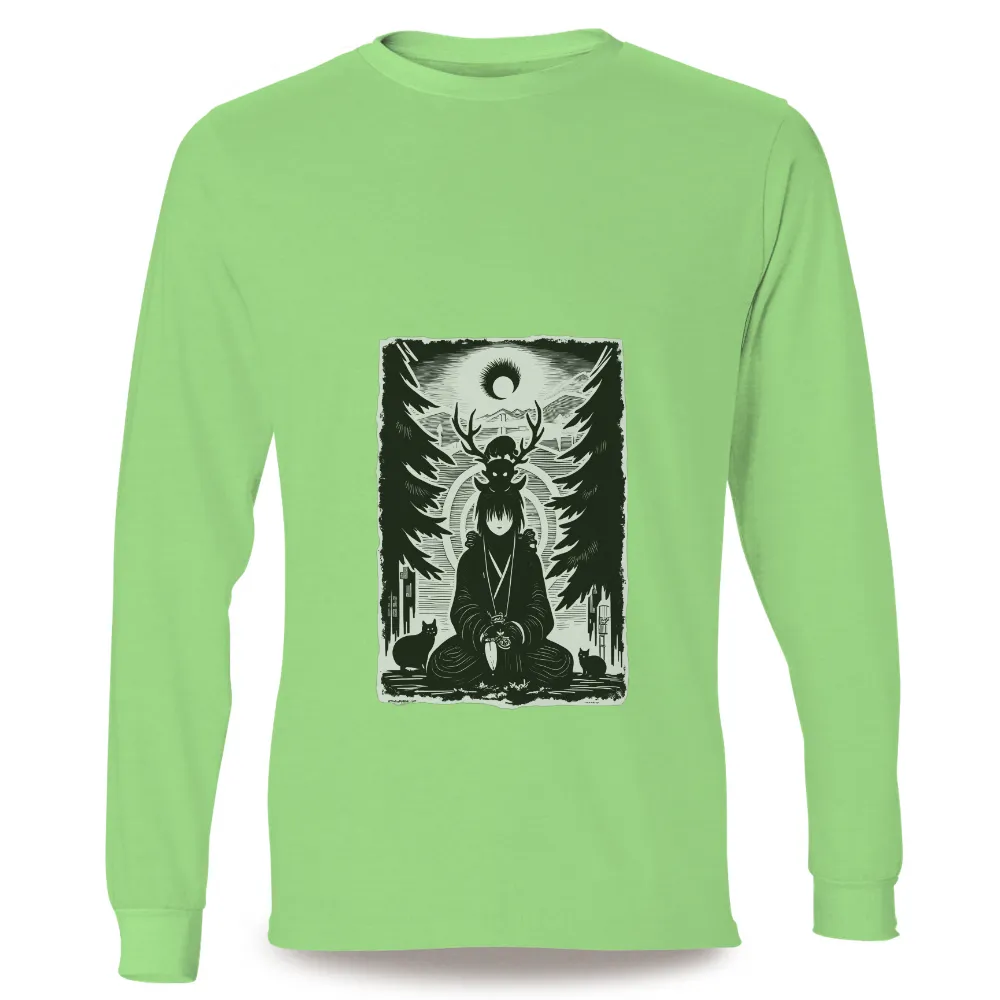 T-Shirts Custom: Harmony Between Man and Nature|Meditating figure with antlers