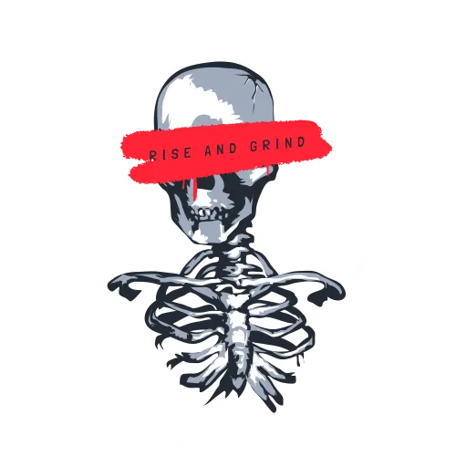 Shirts Graphic Tees: Skeleton Rise and Grind - Never Die Easy