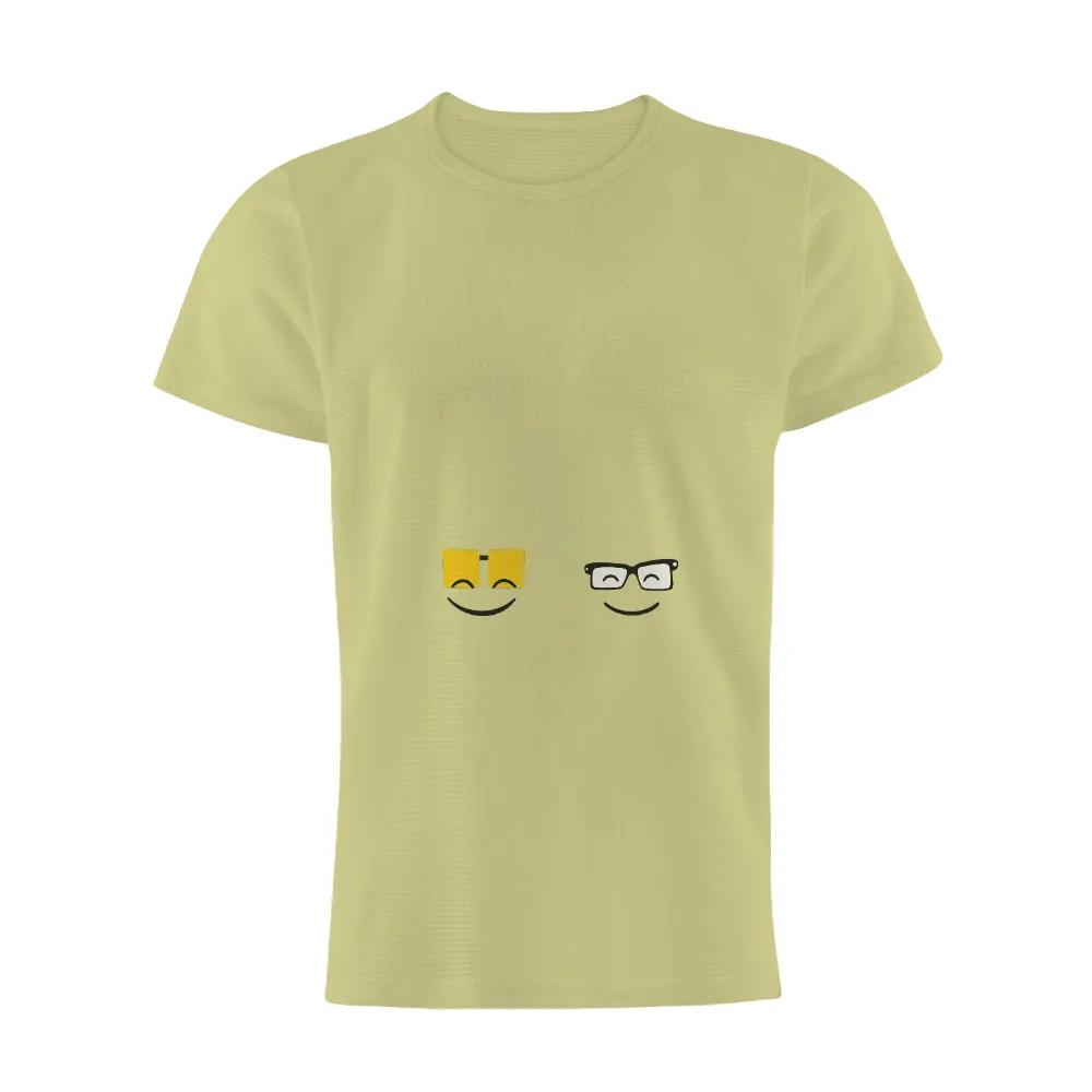 Graphic Tees: Minimalist Design Inspired by Iconic Animated Characters|Two faces with yellow and black-rimmed glasses