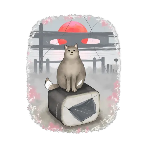 T-Shirts Custom: Serene Cat on Sushi - Peaceful Moments