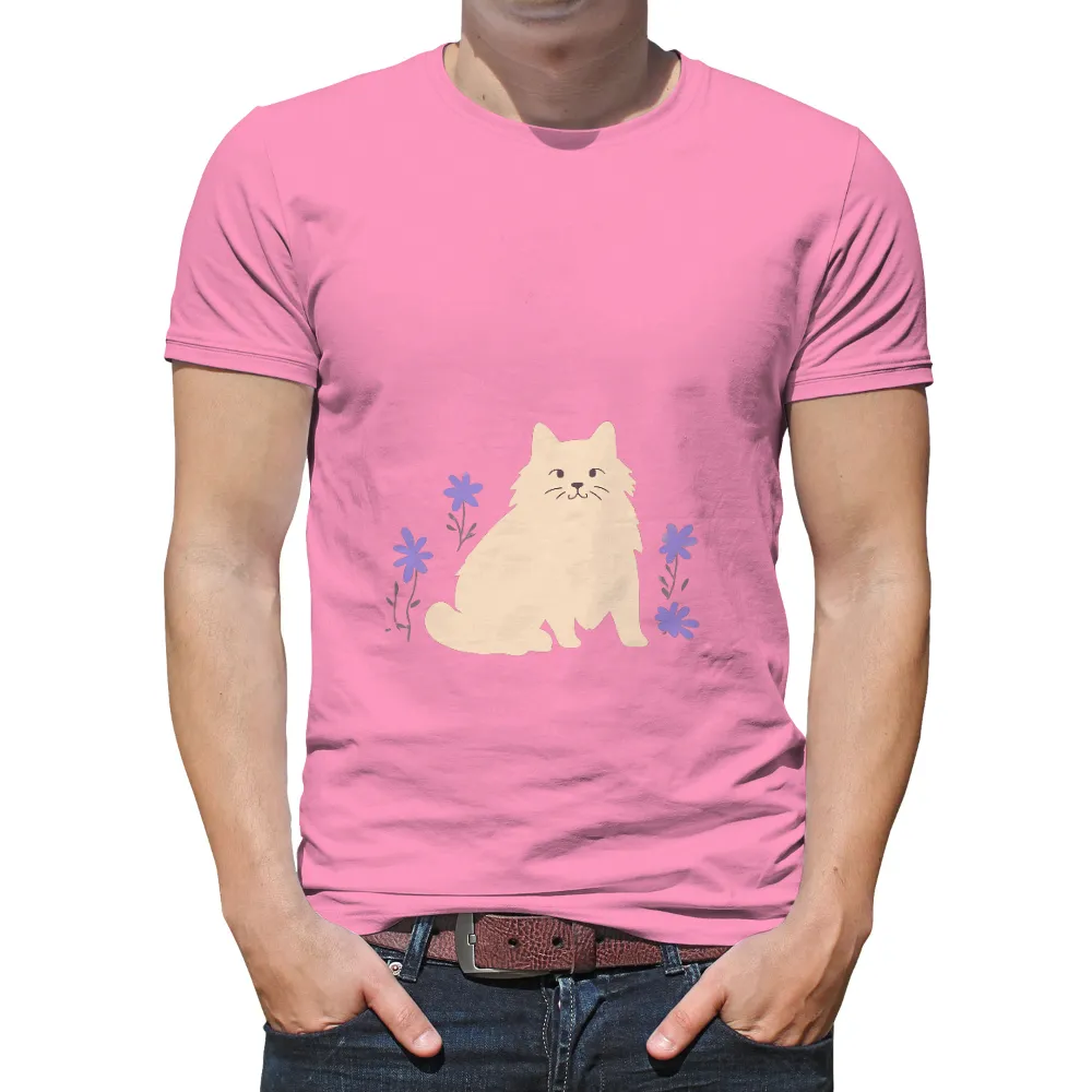 TShirt Printing: Minimalist Cat with Purple Flowers - Tranquil Elegance|devin townsend space cat shirt