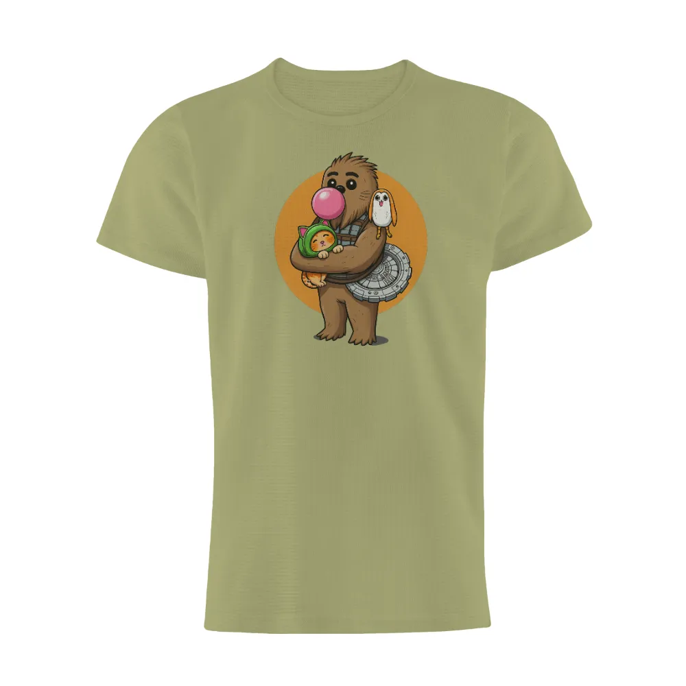 TShirt Design: Whimsical Giant and Friends| Cat in a green helmet