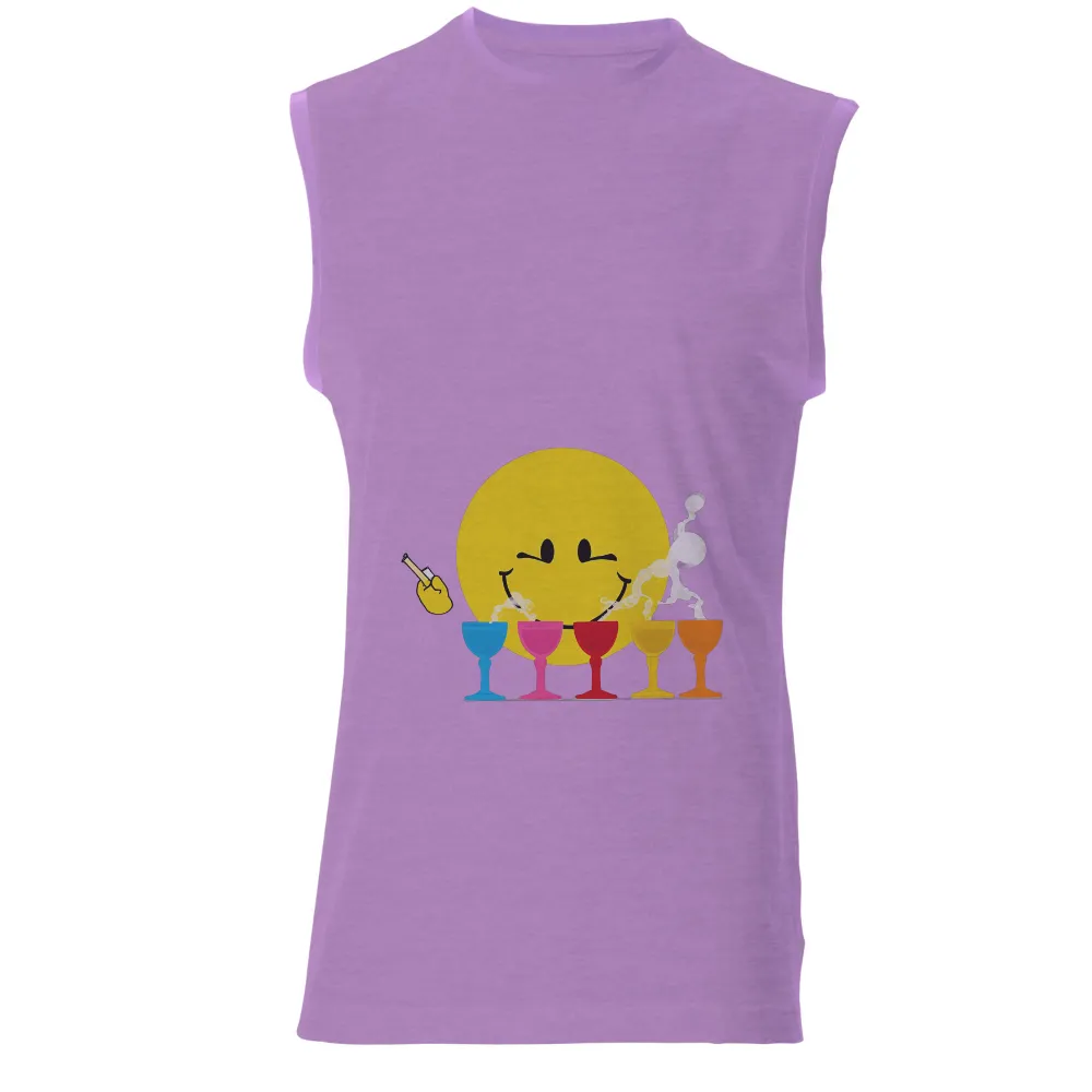 Customized Tee Shirts: Cheerful Smiley Face with Cocktail Glasses|bin chicken party shirt