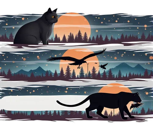 Custom T-Shirt Printing: Nature's Harmony - Black Cat, Panther, Eagle