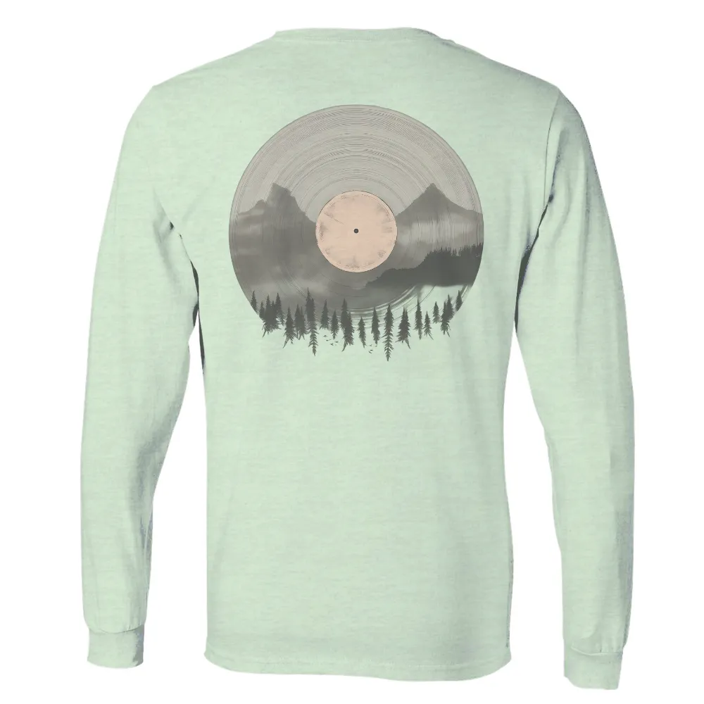 T-Shirt Printing: Vintage Vinyl Record in Nature| serene landscape