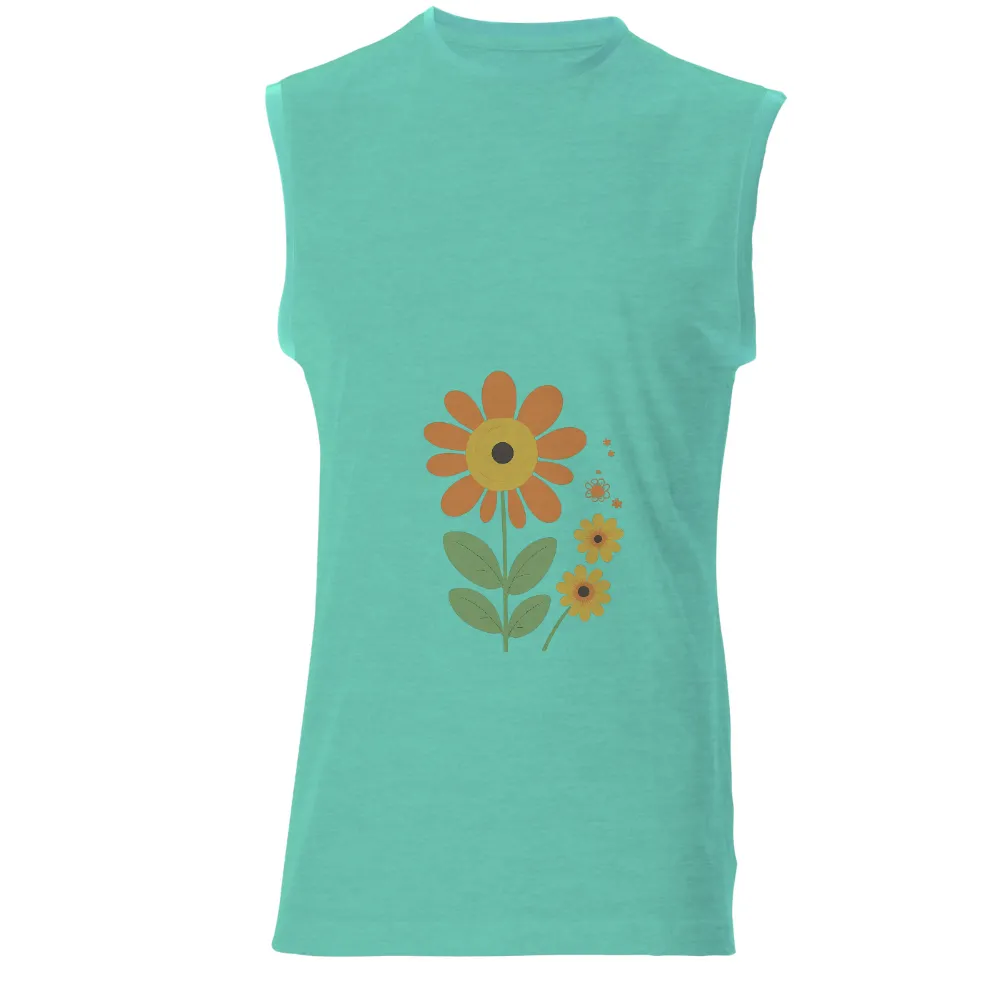 Customized Tee Shirts: Vibrant Floral Patterns for a Brighter Tomorrow|Large orange flower with yellow center