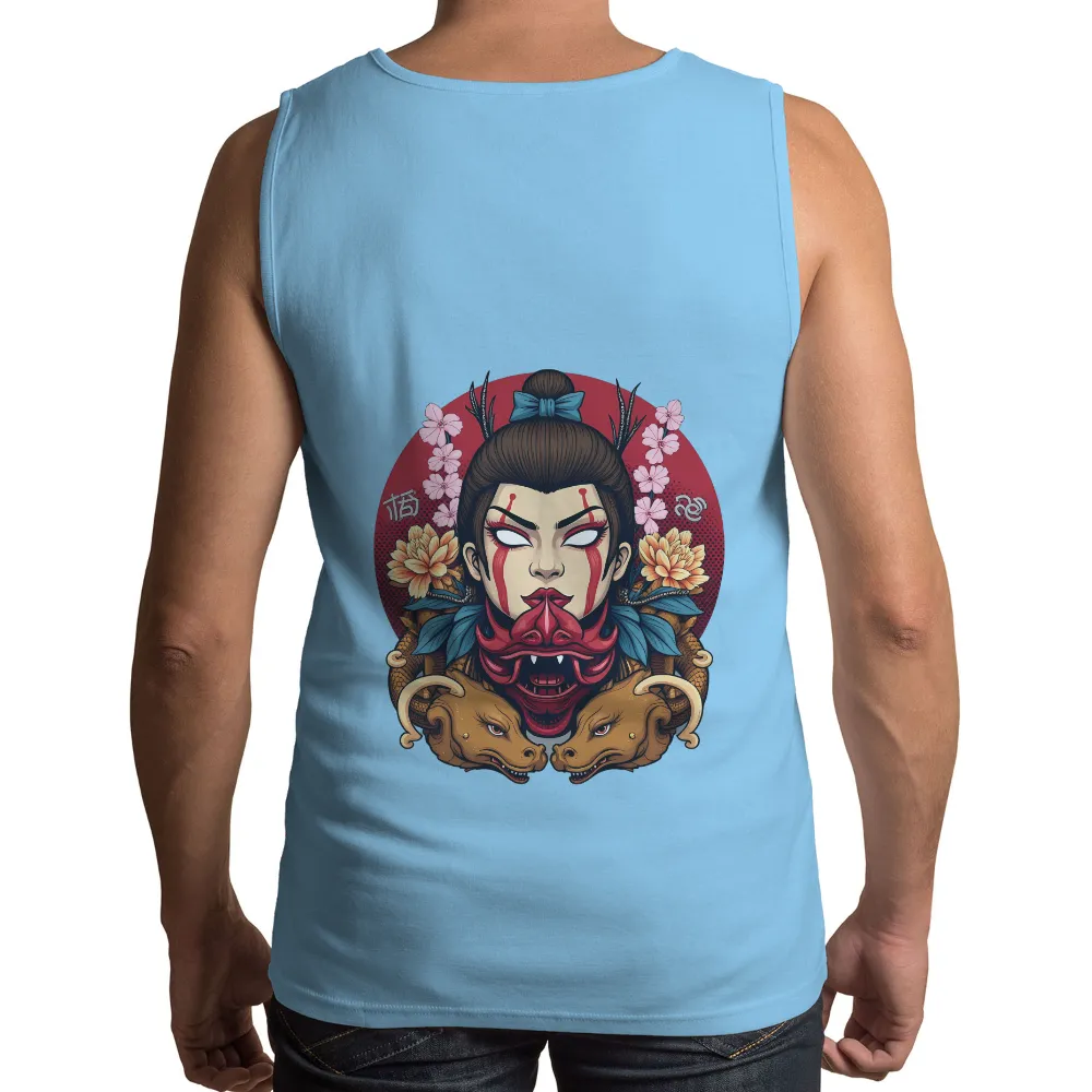 Graphic Tees: Oni Mask and Floral Harmony| traditional Japanese art