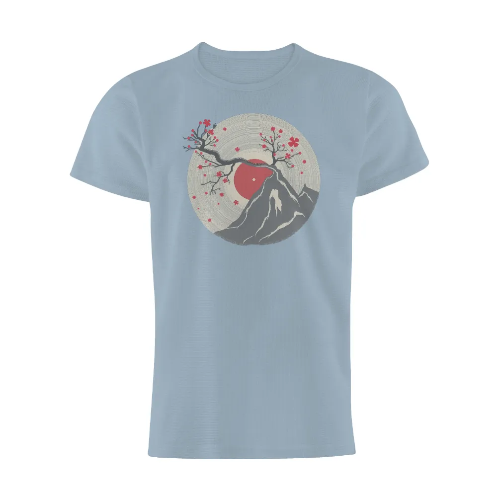 Graphic Tees: Mountain and Cherry Blossom - Artistic Design| full bloom