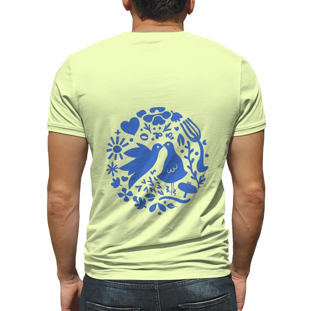 Tee Shirts Printed: Blue Birds in Harmony | Love & Nature| fork and spoon