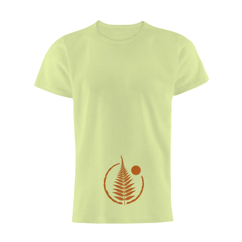 T-Shirts Custom: Embrace Nature's Harmony with Orange Fern and Bright Sun| black background