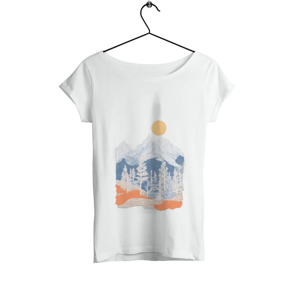 TShirt Design: Majestic Mountains and Serene Forest|shirt bit design