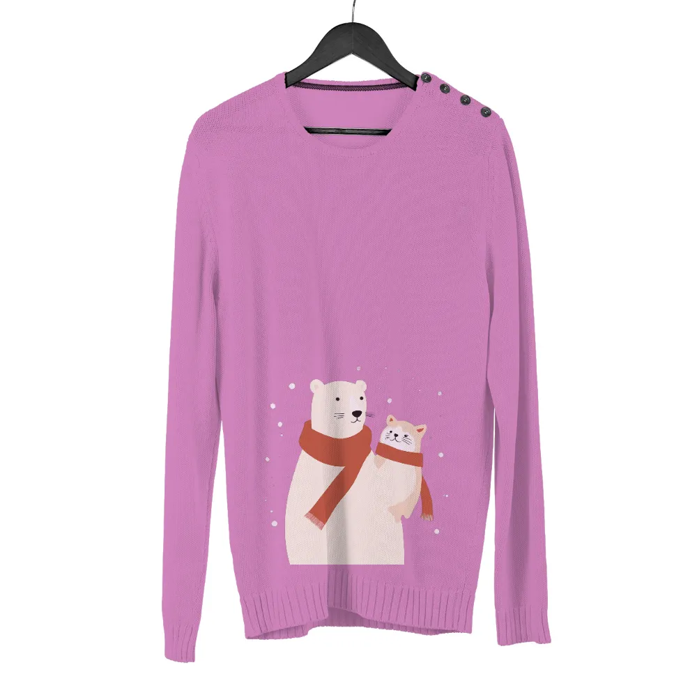 T-Shirts Custom: Polar Bear and Cat Friends in Winter Scarves|winter is coming men's t shirt