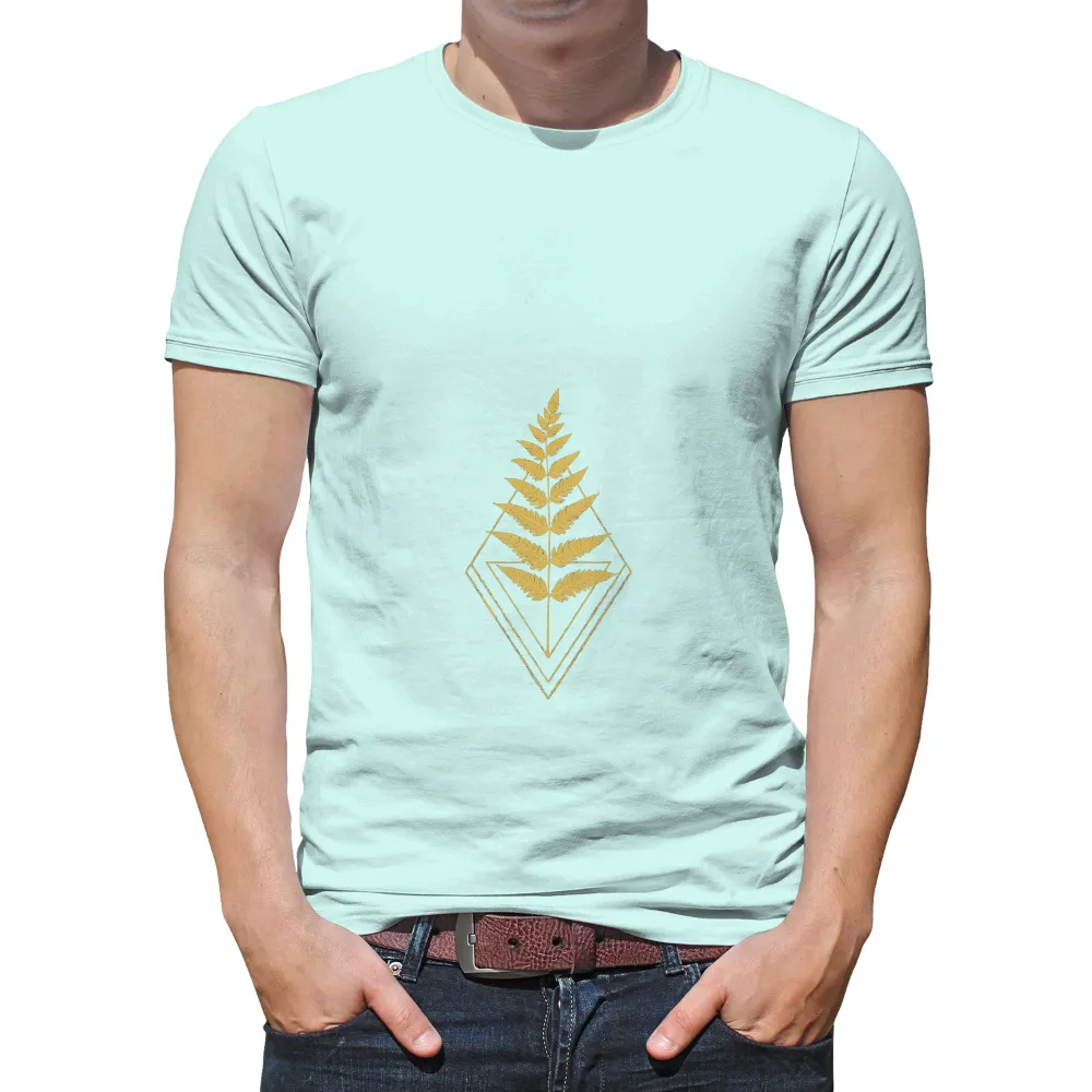 Golden Fern Tee Shirt Printing | Elegant Nature and Geometry Design| nature and geometry