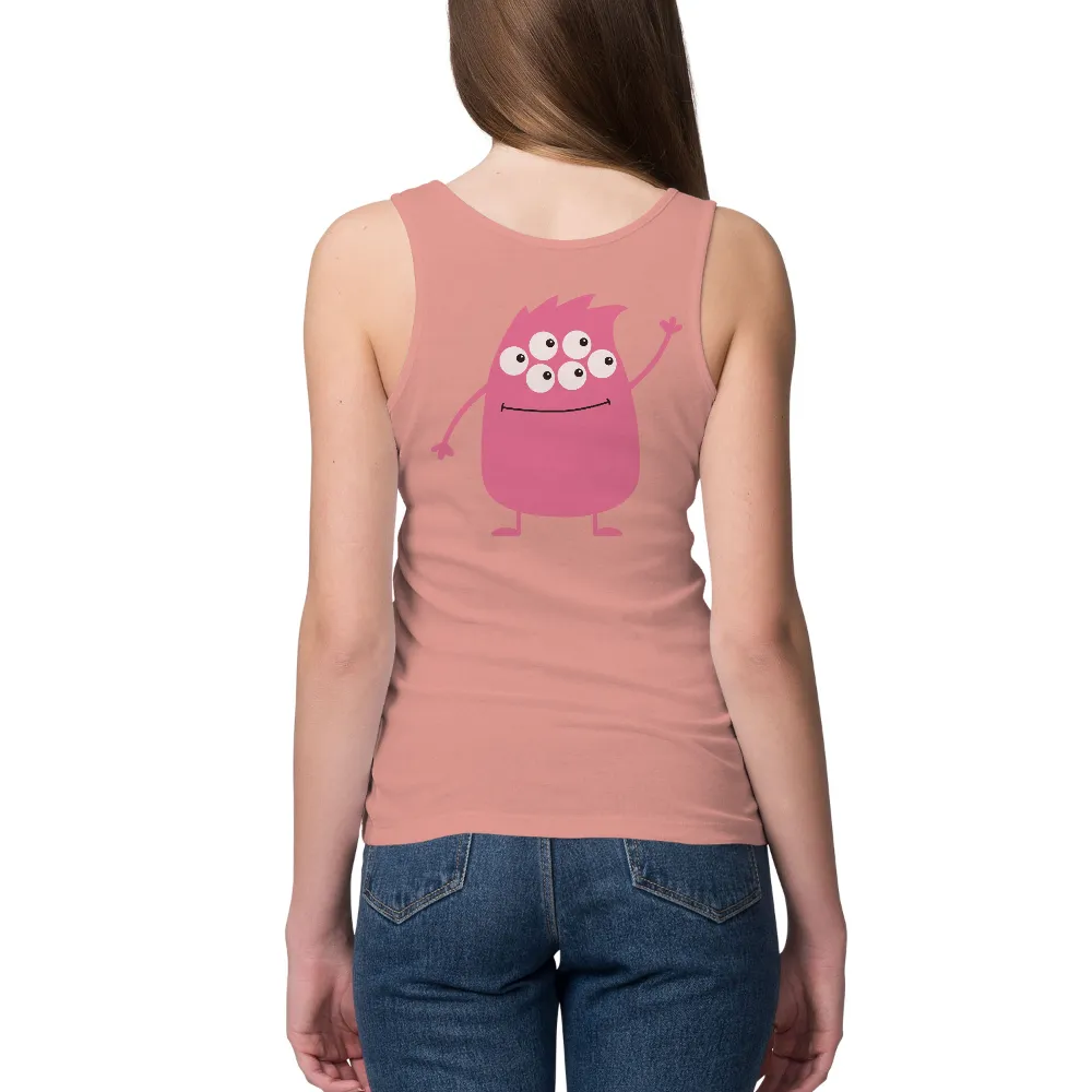 Graphic Tees: Cheerful Pink Monster with Five Eyes|positive graphic tees