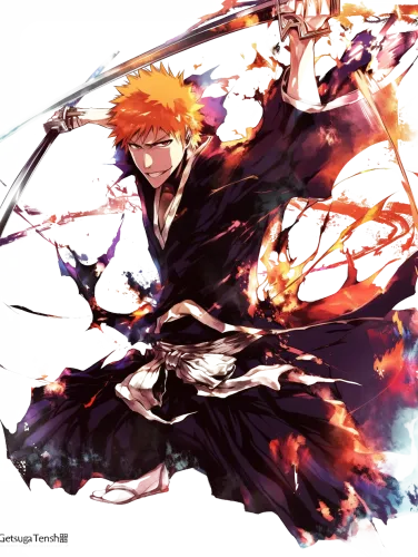 Ichigo Kurosaki Dual Swords - bleach men's short sleeve graphic tee