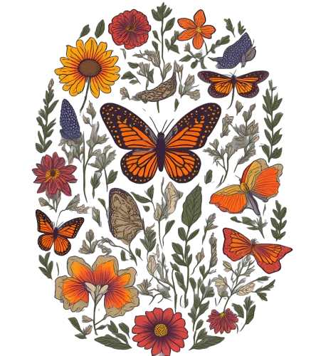 Custom Tee Shirts: Nature's Harmony - Butterfly and Flowers Design