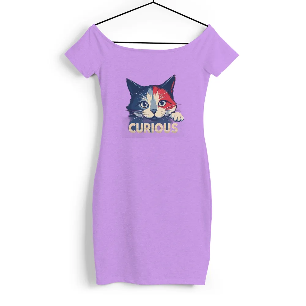 Graphic Tees: Curious Cat - Embrace Your Inner Explorer| Blue and red cat