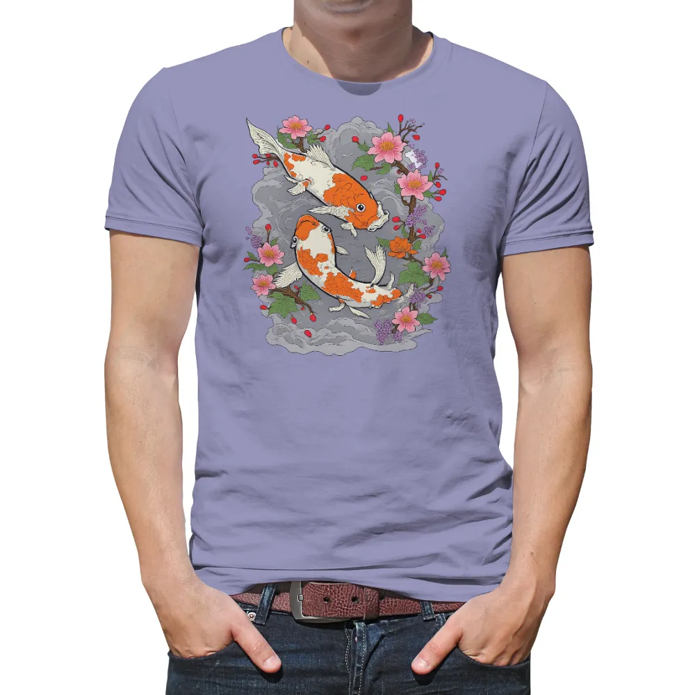 Custom Tee Shirts: Koi Fish Harmony Amidst Cherry Blossoms|harmony splatoon shirt