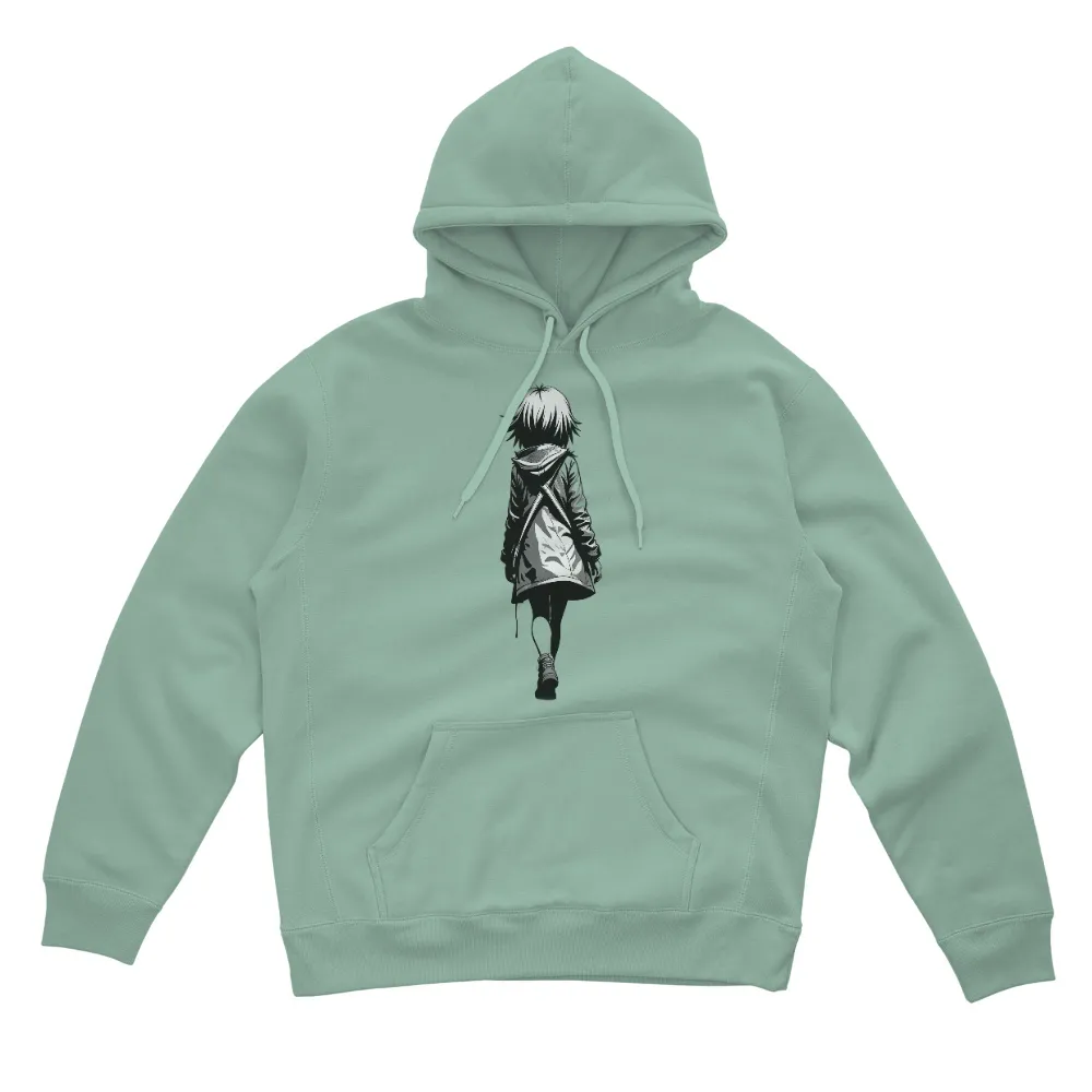 Custom Tee Shirts: Enigmatic Figure in Trench Coat - Anime Mystery|urban graffiti