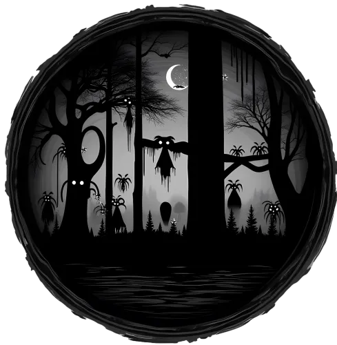 T-Shirts Custom: Haunted Forest Night Scene with Ghostly Figure