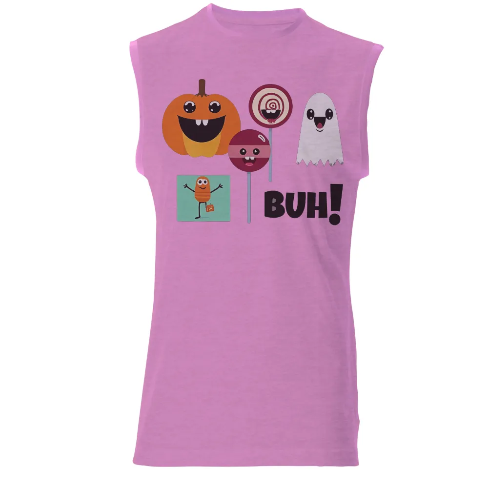 T-Shirts Design: Halloween Fun with Pumpkin, Ghost, and Lollipops|a fun thing to do in the morning shirt