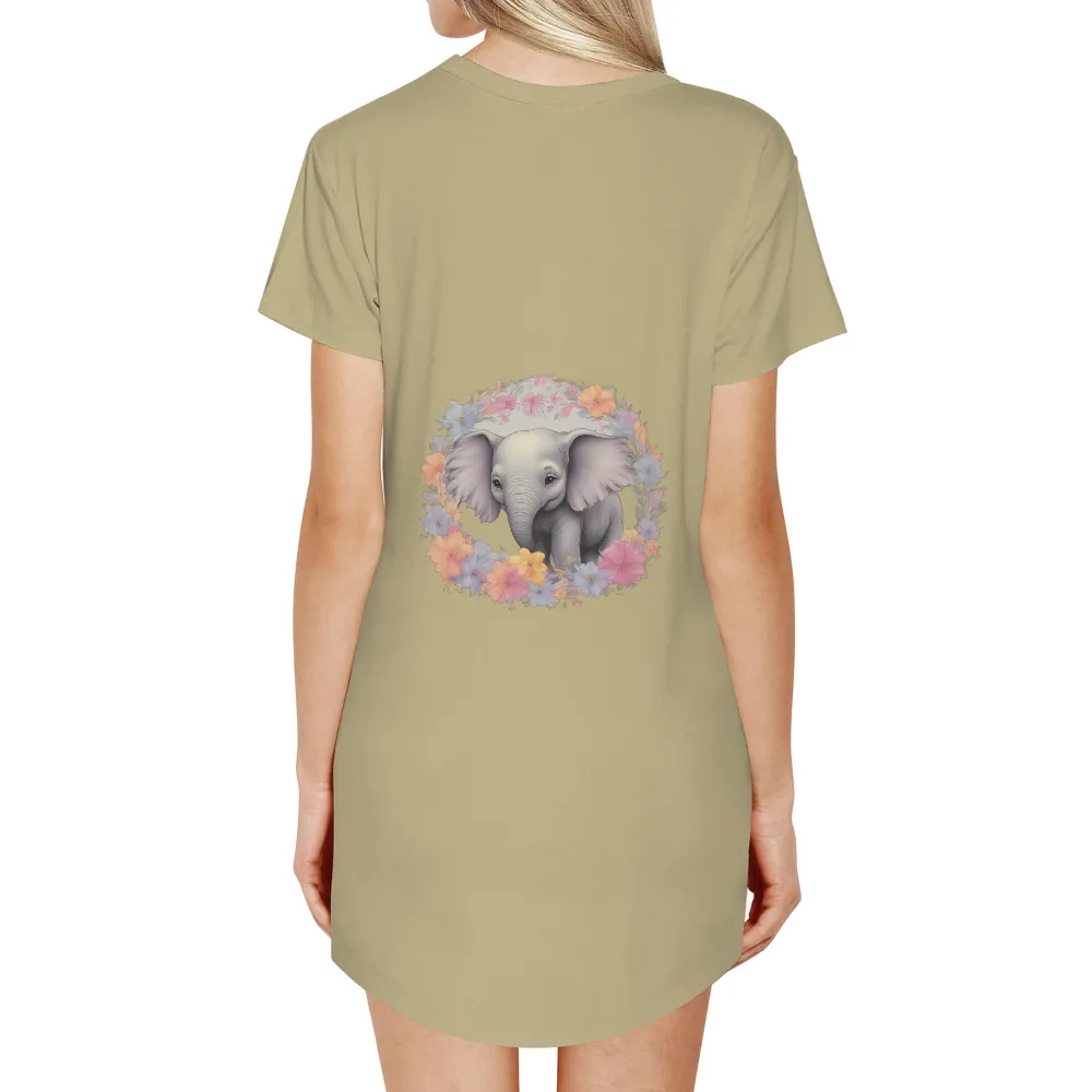 TShirt Printing: Baby Elephant in Floral Wreath - Life & Growth| Soft texture of elephant skin