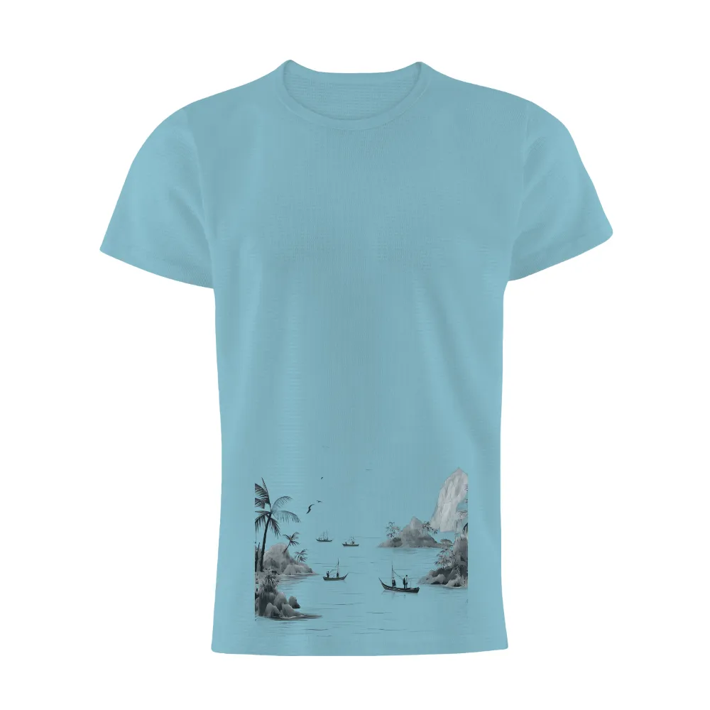 T-Shirts Custom: Serene Night Sailor - Monochrome Ocean Adventure|nhl last night