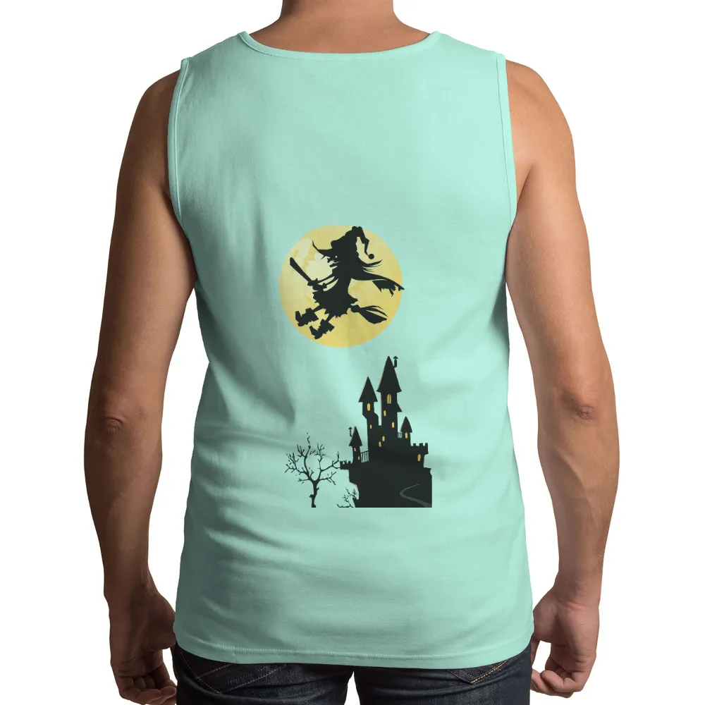 Tee Shirts Printed: Witch Flying Over Castle Under Full Moon|final fantasy 35th anniversary ut collection