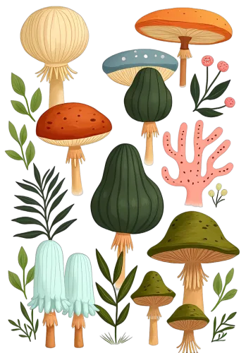 T-Shirts Pattern: Enchanted Forest Mushrooms