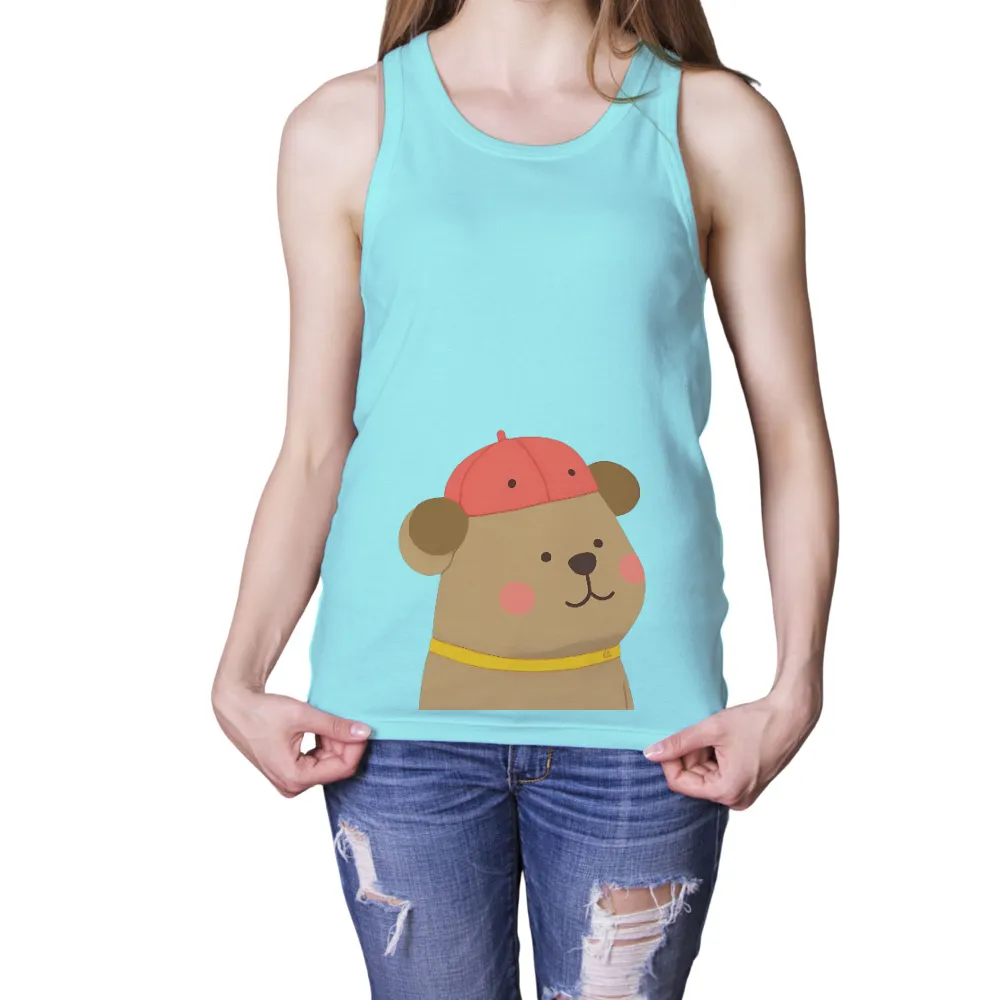 Tee Shirts Printed - Benny's Adventure with Red Cap|cartoon bear print colorblock oversized tee