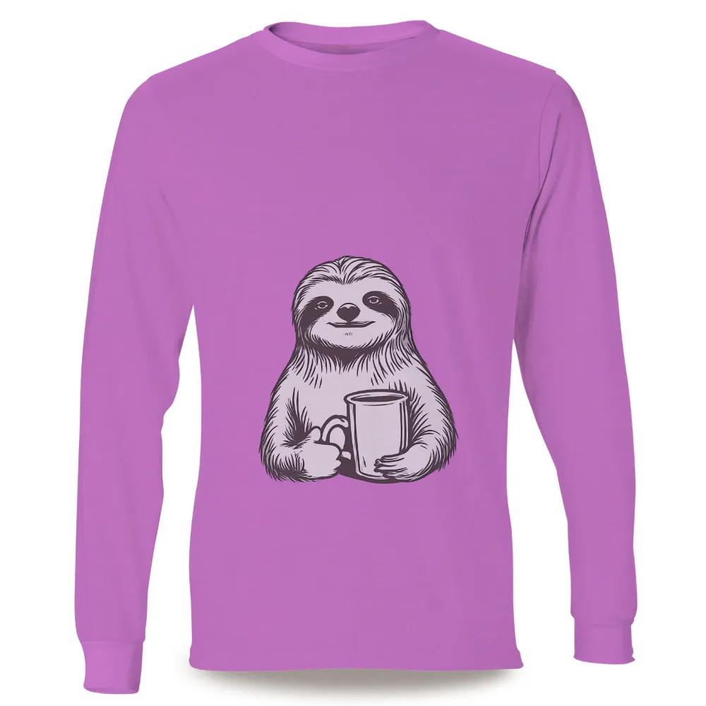 T-Shirts Design: Sloth with Coffee - Enjoying Simple Pleasures|saturday morning pancakes shirts