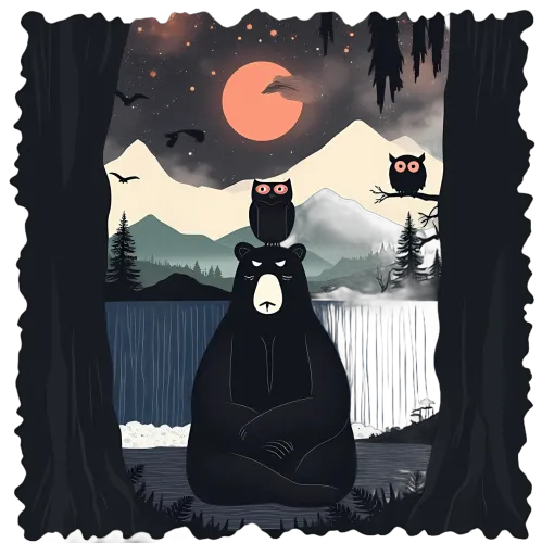 TShirt Printing: Serene Bear and Owls Under the Moon