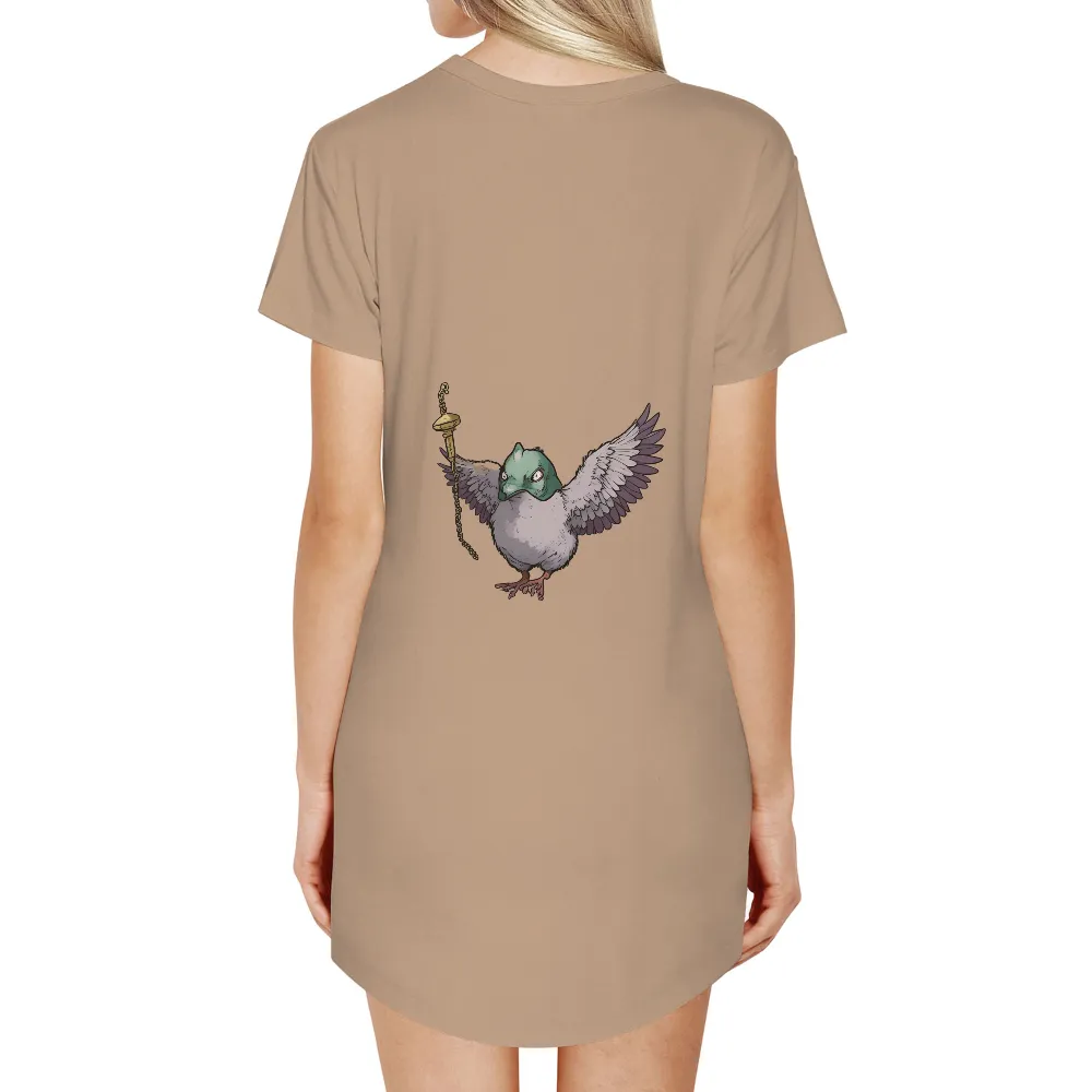 TShirt Design: Determined Bird with Mask and Golden Staff| Symbol of strength and resilience