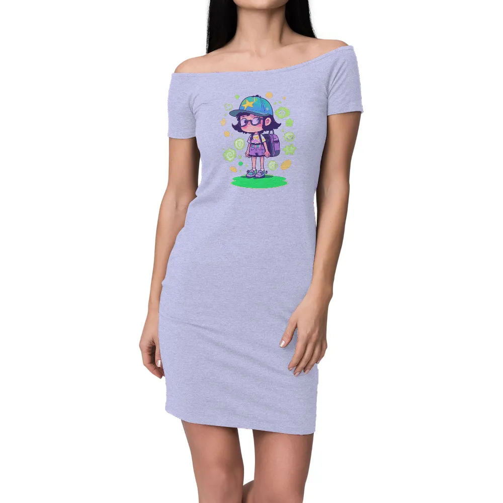 Vibrant Design with Youthful Spirit: Colorful Outfit, Blue Cap, Star, Glasses, Backpack, Whimsical Shapes|rainbow death star shirt