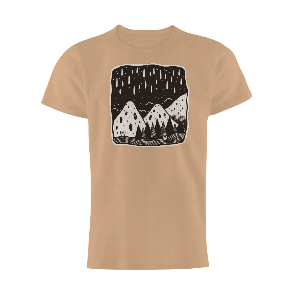 Mystical Mountains T-Shirt Printing: Nature's Whisper in the Rain|t shirt black and white roblox