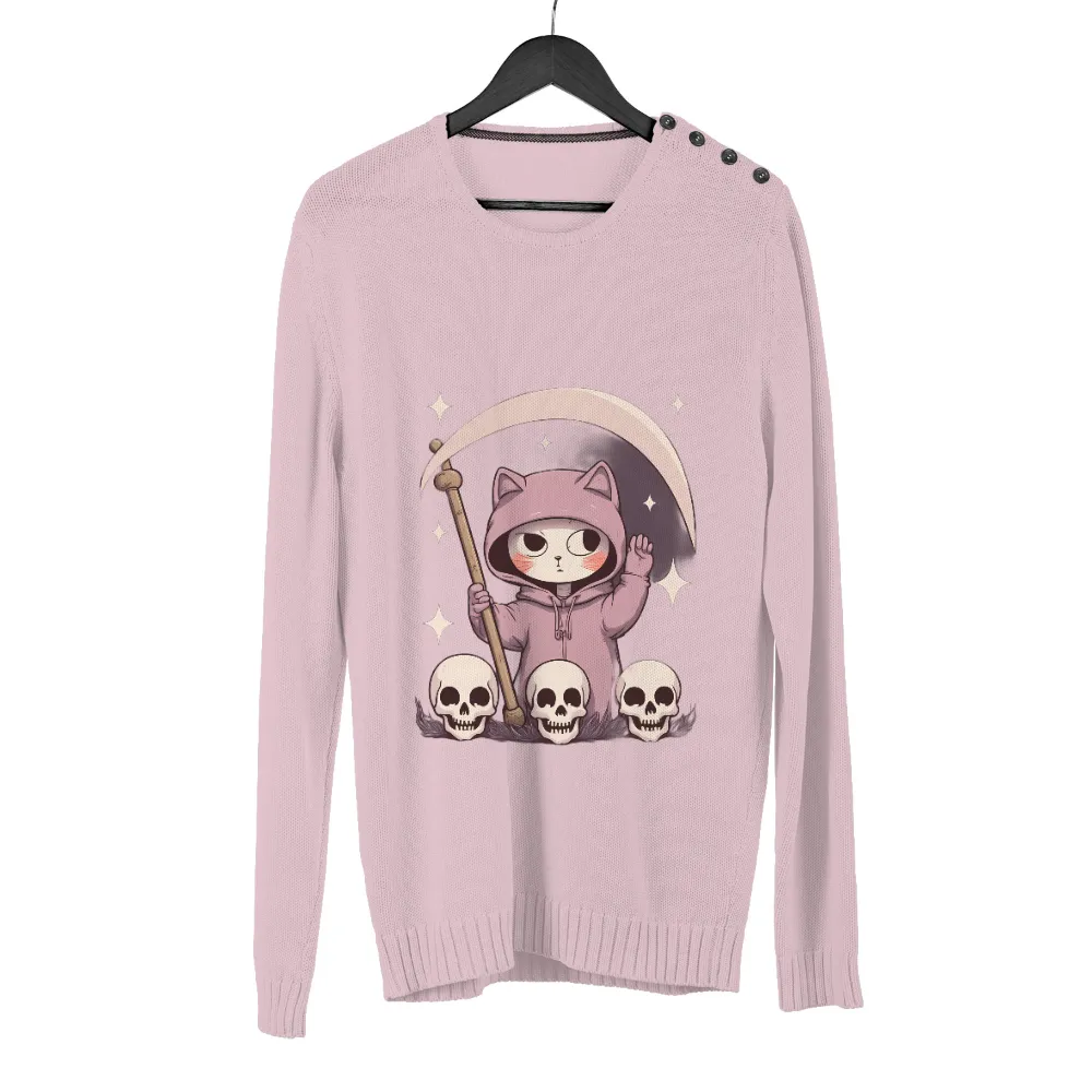 T-Shirt Printing: Grim Reaper Cat in Pink Hoodie|summer t shirt hoodie