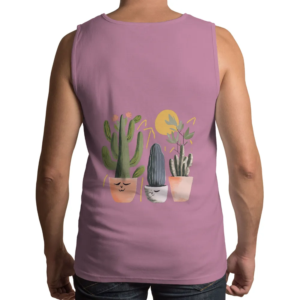 T-Shirts Pattern: Whimsical Cacti in Pots | Nature & Tranquility| serene desert plants