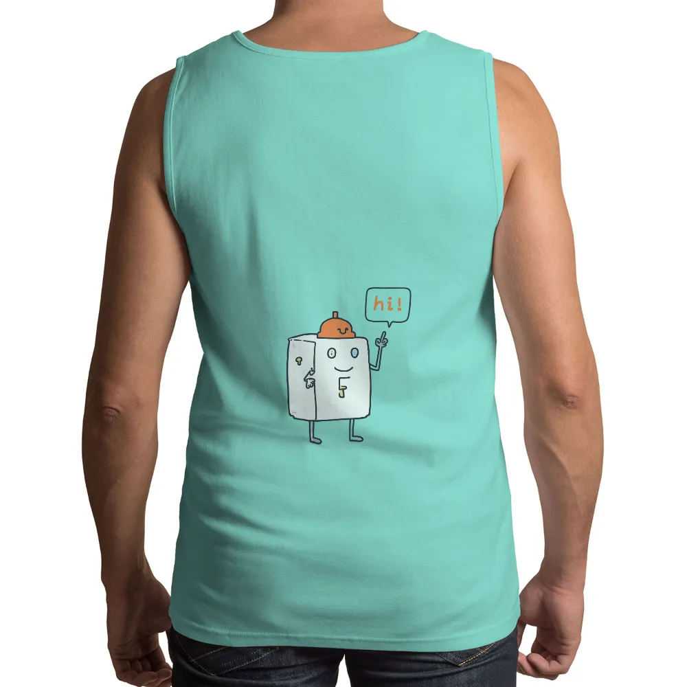 Custom T-Shirt Printing: Quirky Refrigerator with Orange Hat|quirky t shirts