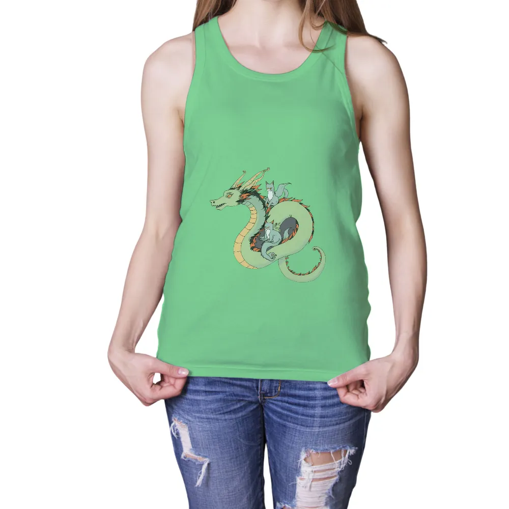 Tee Shirts Printed: Dragon and Cats - Fantasy Friendship| Mythical creatures