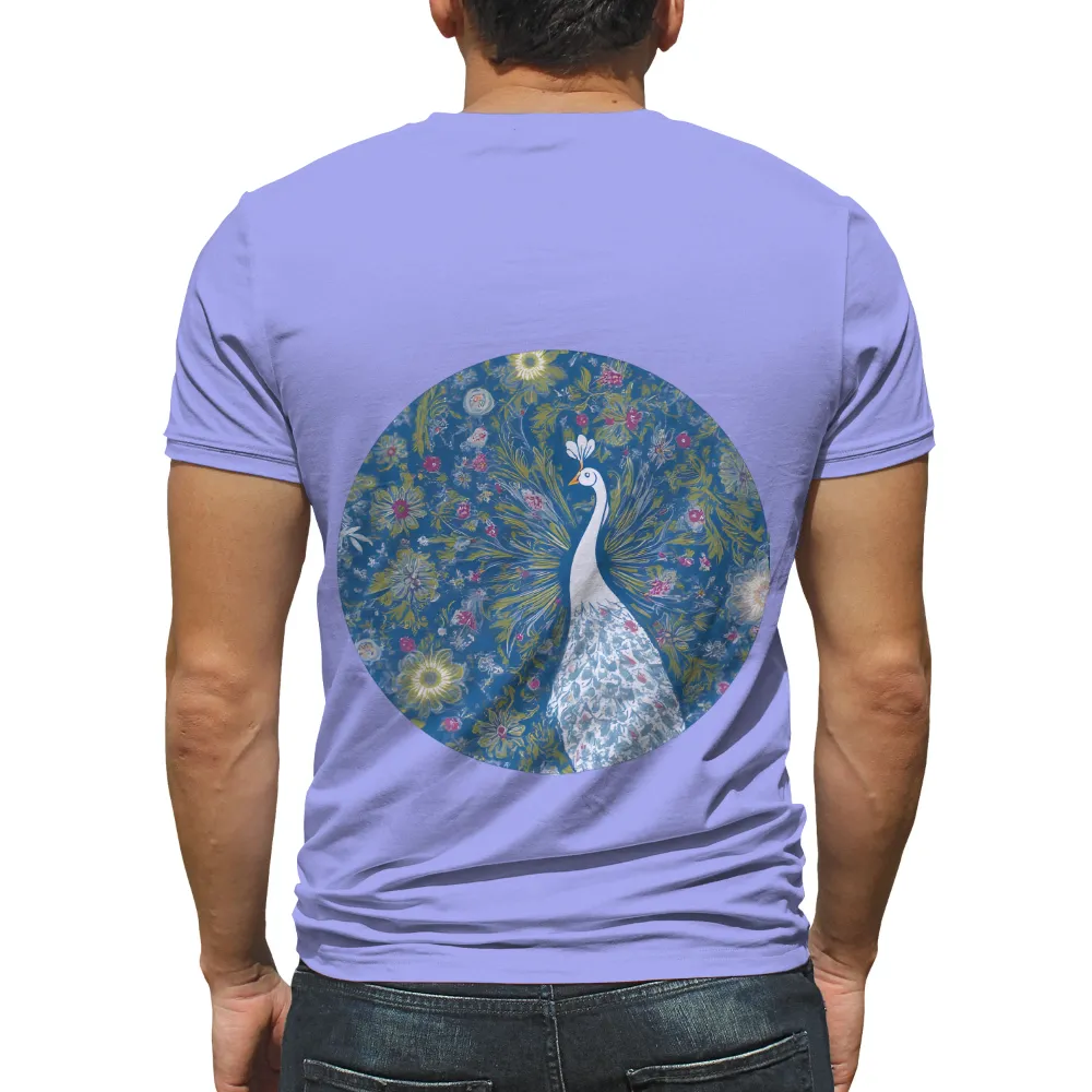 TShirt Printing: Seraphina the White Peacock - Artistic Floral Design|t shirt painting on nature