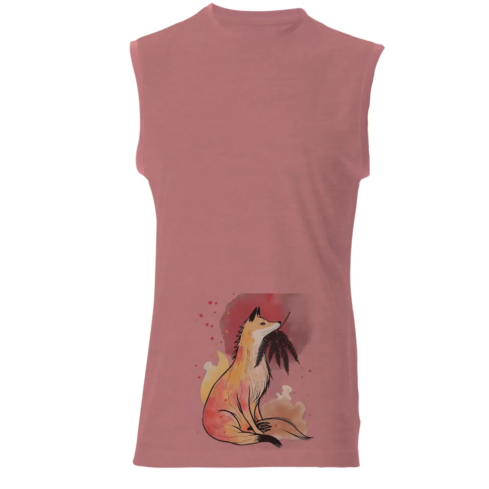 T-Shirts Pattern: Fox with Fern Under Crimson Moon| rich colors