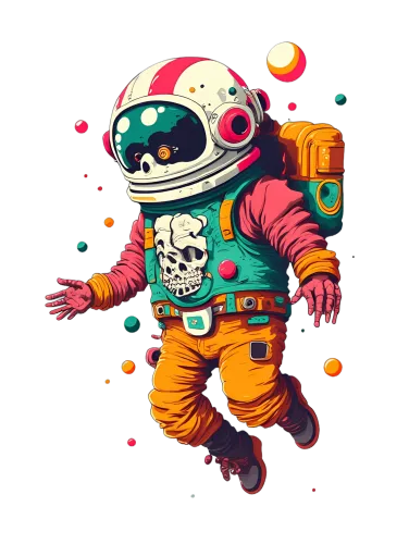 T-Shirts Design: Bold Astronaut with Skull - Cyberpunk Adventure