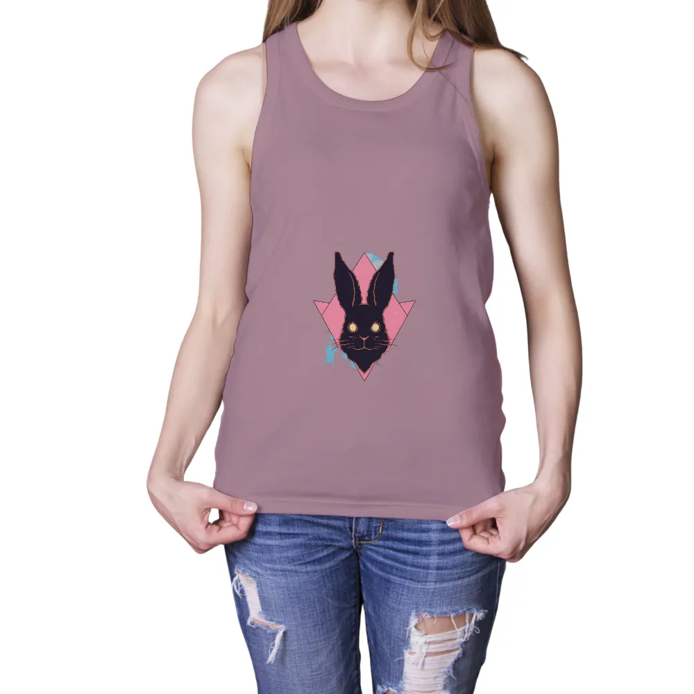 T-Shirts Custom: Black Rabbit Guardian | Artistic Designs| pink background