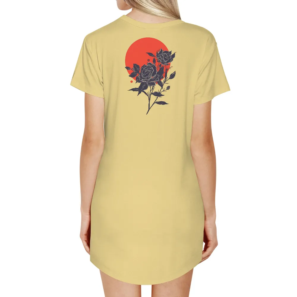 T-Shirts Pattern: Blue Roses and Red Sun - Artistic Design|red hot chili peppers trip tee