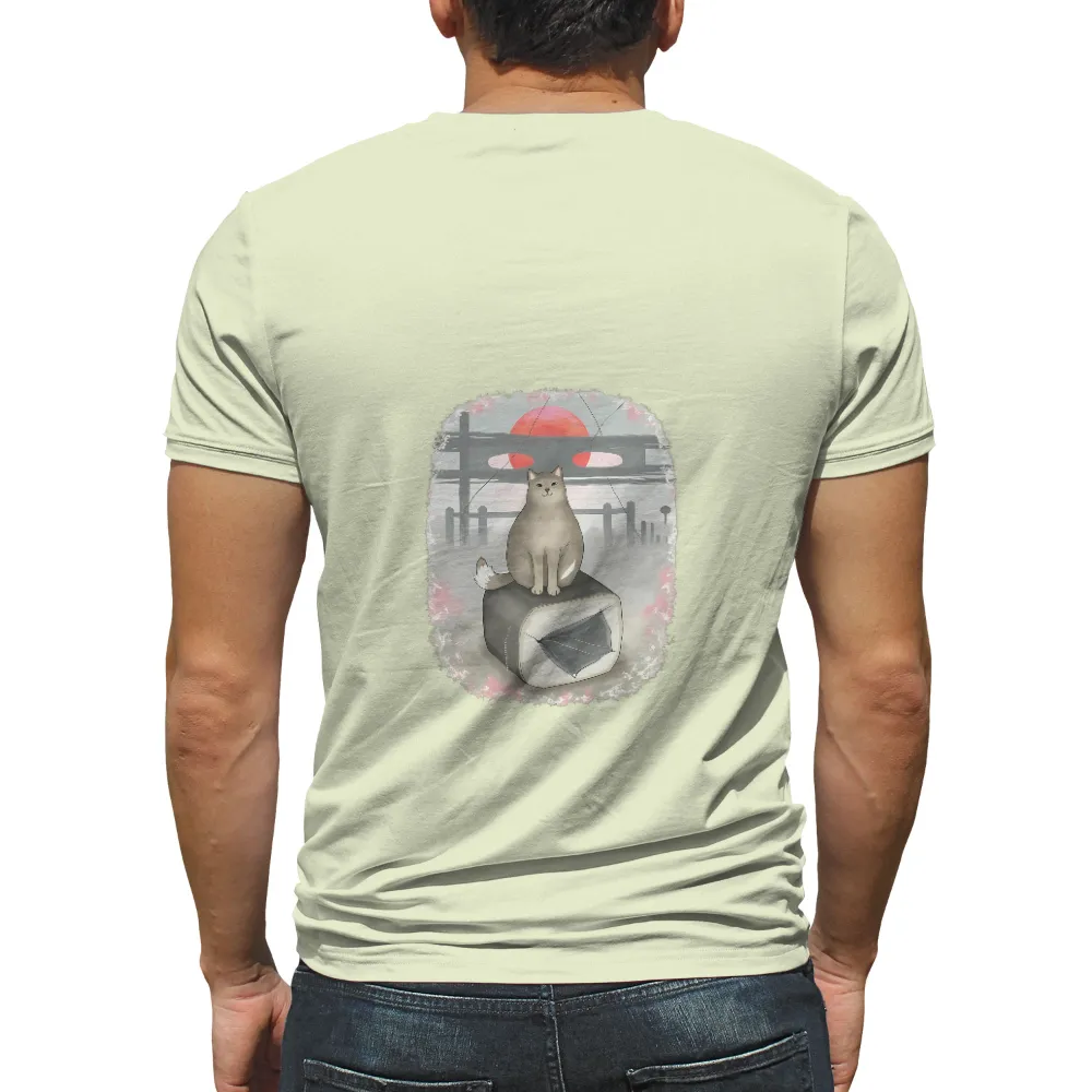 T-Shirts Custom: Serene Cat on Sushi - Peaceful Moments| cultural richness